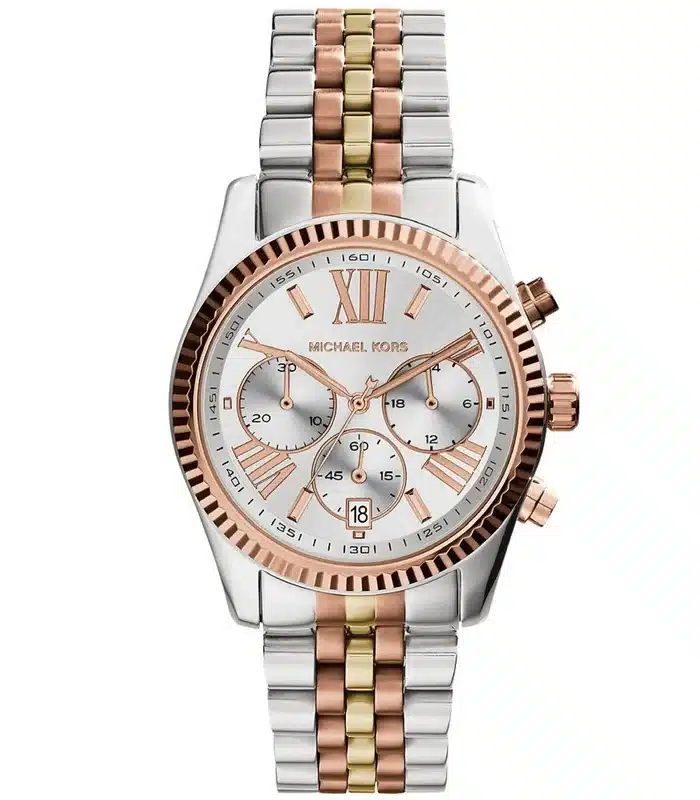 Montre Michael Kors Lexington MK5735 bicolore (acier/or rose) avec cadran argenté pour femme au Maroc.