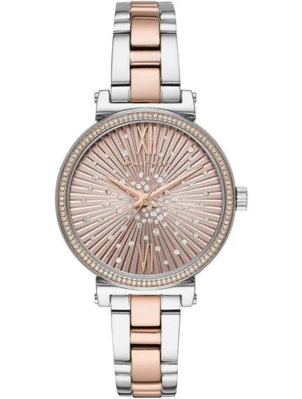 Marque: Michael Kors Modèle: Sofie Boîtier: Diamètre : 36 mm Épaisseur : 7 mm Acier inoxydable Argenté Cadran: Verre : Minéral Rose Gold Bracelet: Largeur : 14 mm Acier inoxydable Argenté Rose Gold Etanchéité: 50 m (5 ATM) Type de boucle: Boucle déployante