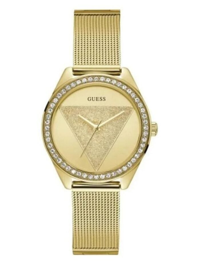 Marque: Guess Modèle:W1142L2 W1142L2 Boîtier: Diamètre : 32mm Epaisseur : 9 mm Acier inoxydable Cadran: Verre : Minéral Gold Bracelet: Largeur : 18 mm Acier inoxydable Etanchéité: 30 m (3 ATM) Type de boucle: Boucle simple