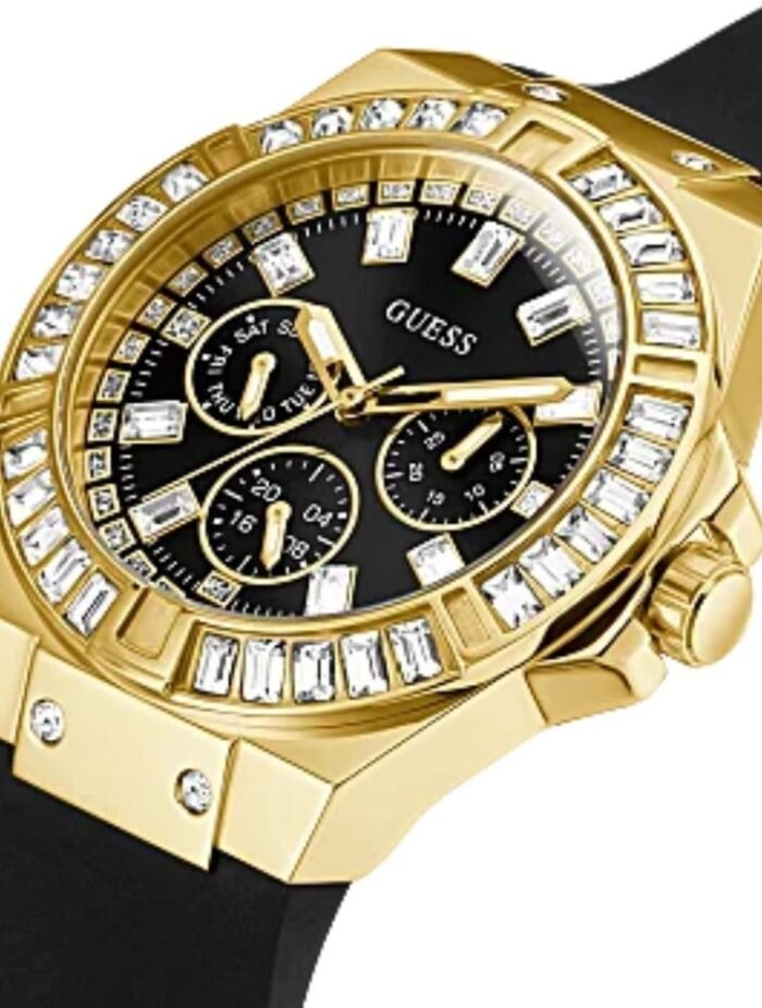 Informations sur la montre Nom de la marque, du vendeur ou de la collection GUESS Numéro de modèle GW0118L2 Numéro de pièce GW0118L2 Forme de l’article Type de matériau de la fenêtre du cadran Minéral Type d’affichage Analogique Fermoir Boucle Tang Matériau du boîtier Acier inoxydable Diamètre du boîtier 39 millimètres Épaisseur du boîtier 8,35 millimètres Matériau du bracelet Silicone Taille du bracelet Femme Standard Largeur de bande 20 millimètres Couleur du bracelet Noir Couleur du cadran Noir Matériau de la lunette Acier inoxydable Fonction Lunette Stationnaire Calendrier Pas de calendrier Particularités Poids de l’article 2,61 onces Mouvement Quartz Profondeur résistante à l’eau 50 mètres