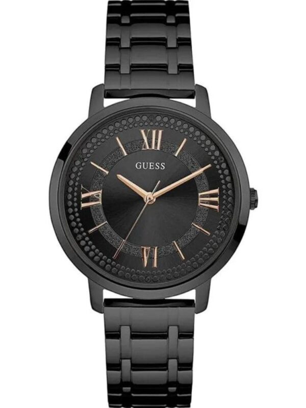 Marque: Guess Modèle: W0933L4 Boîtier: Diamètre : 40 mm Epaisseur : 9 mm Acier inoxydable Cadran: Verre : Minéral Gold Bracelet: Largeur : 18 mm Acier inoxydable Etanchéité: 30 m (3 ATM) Type de boucle: Boucle simple