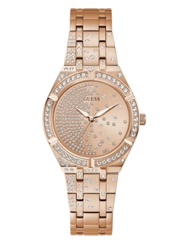 Product: GW0312L3 Dial Finish: Sunray Case Material: Stainless Steel Band Color: Rose Gold Tone Buckle/Clasp: Pilot Buckle Case Color: Rose Gold Tone Case Size: 36mm Dial Color: Rose Gold Watch Movement: Analog