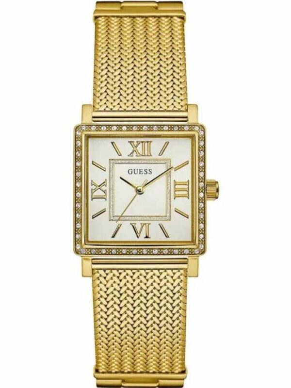 Photo de la montre Guess W0826L2 dorée pour femme, vue de face et portée au poignet