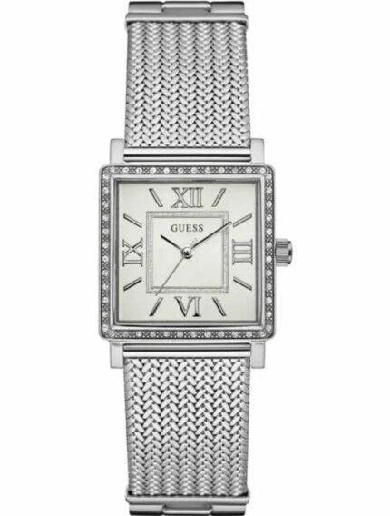 Marque: Guess Modèle: Highline Boîtier: Diamètre : 28 mm Epaisseur : 10 mm Acier inoxydable Pierre : Cristal Argent Cadran: Verre : Minéral Blanc Bracelet: Largeur : 20 mm Acier inoxydable Argent Etanchéité: 30 m (3 ATM) Type de boucle: Boucle déployante
