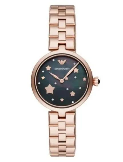 Montre de luxe pour femme avec boite et sachet EMPORIO ARMANI Garantie de 2ans Bracelet en acier inoxydable Boîtier en acier inoxydable Montre pour femme à mouvement Quartz Type d’affichage : Analogique Diamètre du cadran : 32 millimètres
