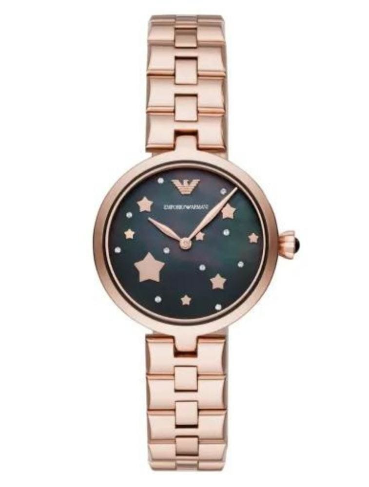 Montre de luxe pour femme avec boite et sachet EMPORIO ARMANI Garantie de 2ans Bracelet en acier inoxydable Boîtier en acier inoxydable Montre pour femme à mouvement Quartz Type d’affichage : Analogique Diamètre du cadran : 32 millimètres