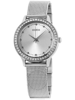 Marque: Guess Modèle: Park Ave South Boîtier: Diamètre : 30 mm Epaisseur : 9 mm Acier inoxydable Doré Cadran: Verre : Minéral Blanc Bracelet: Largeur : 19 mm Acier inoxydable Doré Etanchéité: 30 m (3 ATM) Type de boucle: Boucle déployante
