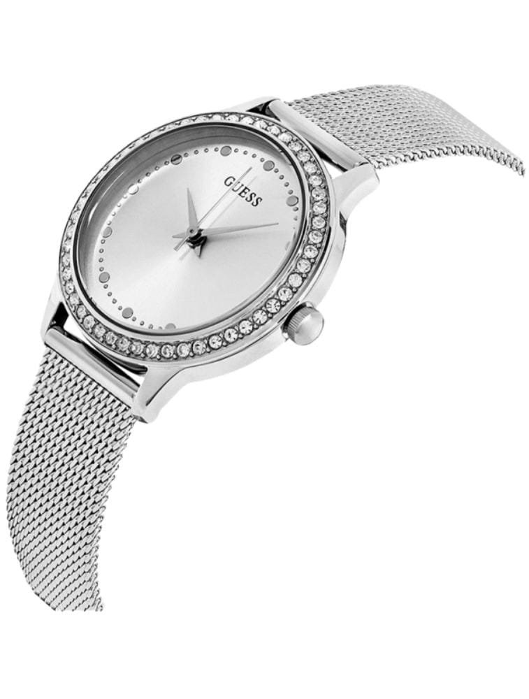 Marque: Guess Modèle: Park Ave South Boîtier: Diamètre : 30 mm Epaisseur : 9 mm Acier inoxydable Doré Cadran: Verre : Minéral Blanc Bracelet: Largeur : 19 mm Acier inoxydable Doré Etanchéité: 30 m (3 ATM) Type de boucle: Boucle déployante