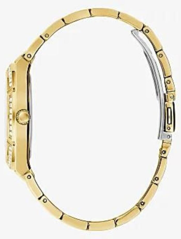 Product: GW0033L8 Dial Finish: Sunray Case Material: Stainless Steel Band Color: Gold Tone Buckle/Clasp: Pilot Buckle Case Color: Gold Tone Case Size: 36mm Dial Color: Green Watch Movement: Analog