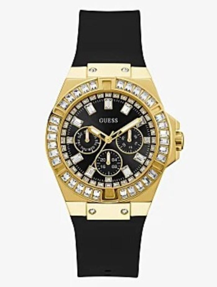 Informations sur la montre Nom de la marque, du vendeur ou de la collection GUESS Numéro de modèle GW0118L2 Numéro de pièce GW0118L2 Forme de l’article Type de matériau de la fenêtre du cadran Minéral Type d’affichage Analogique Fermoir Boucle Tang Matériau du boîtier Acier inoxydable Diamètre du boîtier 39 millimètres Épaisseur du boîtier 8,35 millimètres Matériau du bracelet Silicone Taille du bracelet Femme Standard Largeur de bande 20 millimètres Couleur du bracelet Noir Couleur du cadran Noir Matériau de la lunette Acier inoxydable Fonction Lunette Stationnaire Calendrier Pas de calendrier Particularités Poids de l’article 2,61 onces Mouvement Quartz Profondeur résistante à l’eau 50 mètres