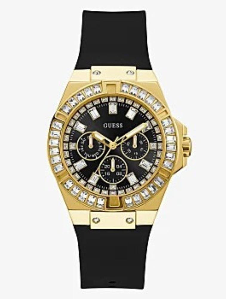 Informations sur la montre Nom de la marque, du vendeur ou de la collection GUESS Numéro de modèle GW0118L2 Numéro de pièce GW0118L2 Forme de l’article Type de matériau de la fenêtre du cadran Minéral Type d’affichage Analogique Fermoir Boucle Tang Matériau du boîtier Acier inoxydable Diamètre du boîtier 39 millimètres Épaisseur du boîtier 8,35 millimètres Matériau du bracelet Silicone Taille du bracelet Femme Standard Largeur de bande 20 millimètres Couleur du bracelet Noir Couleur du cadran Noir Matériau de la lunette Acier inoxydable Fonction Lunette Stationnaire Calendrier Pas de calendrier Particularités Poids de l’article 2,61 onces Mouvement Quartz Profondeur résistante à l’eau 50 mètres