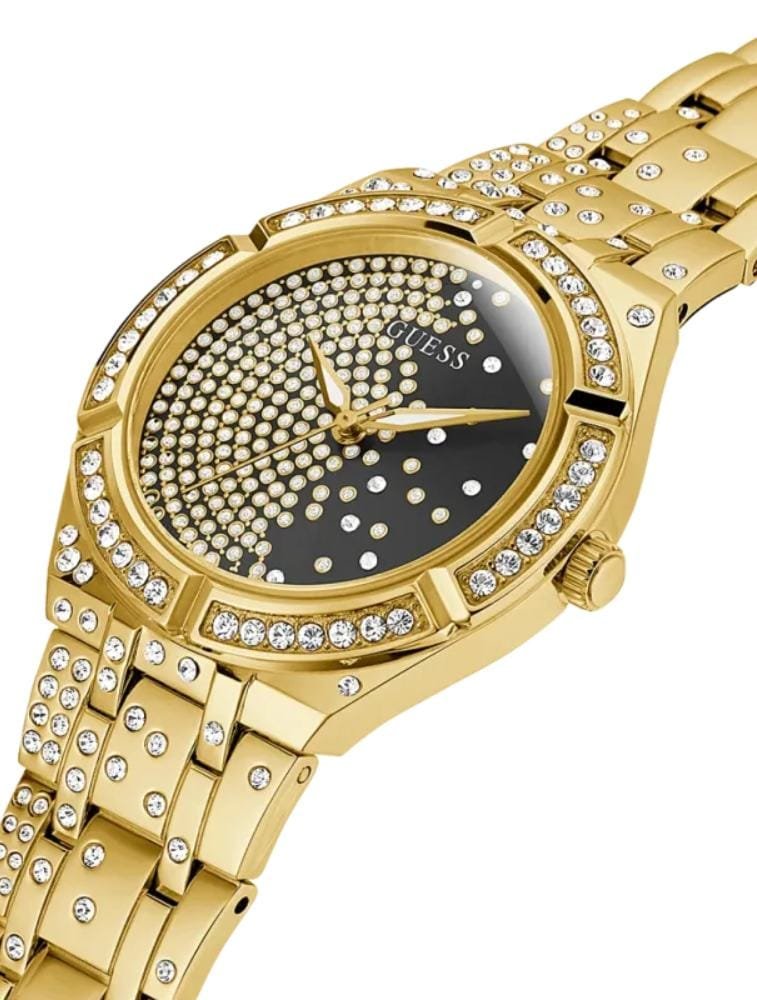 Product: GW0312L2 Dial Finish: Sunray Case Material: Stainless Steel Band Color: Gold Tone Buckle/Clasp: Pilot Buckle Case Color: Gold Tone Case Size: 36mm Dial Color: Black Watch Movement: Analog