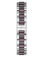 Marque: Guess Collection Modèle: Cablechic Boîtier: Diamètre : 38 mm Epaisseur : 11.5 mm Acier inoxydable Argent, mauve Cadran: Verre : Minéral Argent Bracelet: Largeur : 18 mm Acier inoxydable Argent, mauve Etanchéité: 100 m (10 ATM) Type de boucle: Boucle déployante Détails techniques: Dateur