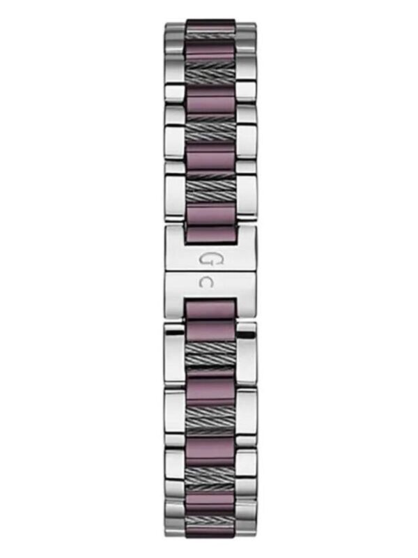 Marque: Guess Collection Modèle: Cablechic Boîtier: Diamètre : 38 mm Epaisseur : 11.5 mm Acier inoxydable Argent, mauve Cadran: Verre : Minéral Argent Bracelet: Largeur : 18 mm Acier inoxydable Argent, mauve Etanchéité: 100 m (10 ATM) Type de boucle: Boucle déployante Détails techniques: Dateur