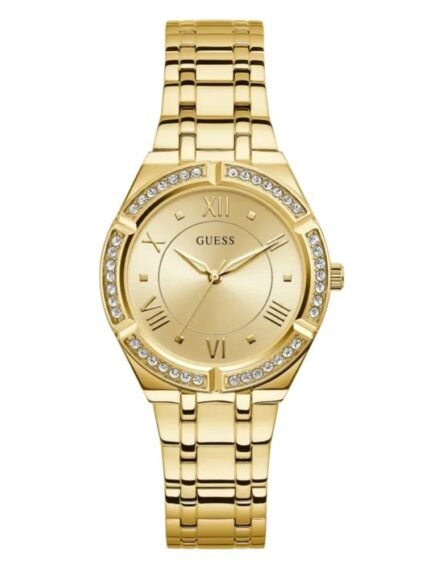 Product: GW0033L2 Dial Finish: Sunray Case Material: Stainless Steel Band Color: Gold Tone Buckle/Clasp: Pilot Buckle Case Color: Gold Tone Case Size: 36mm Dial Color: Champagne Watch Movement: Analog
