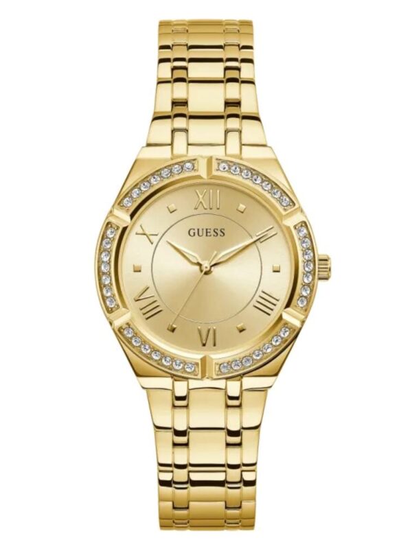 Product: GW0033L2 Dial Finish: Sunray Case Material: Stainless Steel Band Color: Gold Tone Buckle/Clasp: Pilot Buckle Case Color: Gold Tone Case Size: 36mm Dial Color: Champagne Watch Movement: Analog