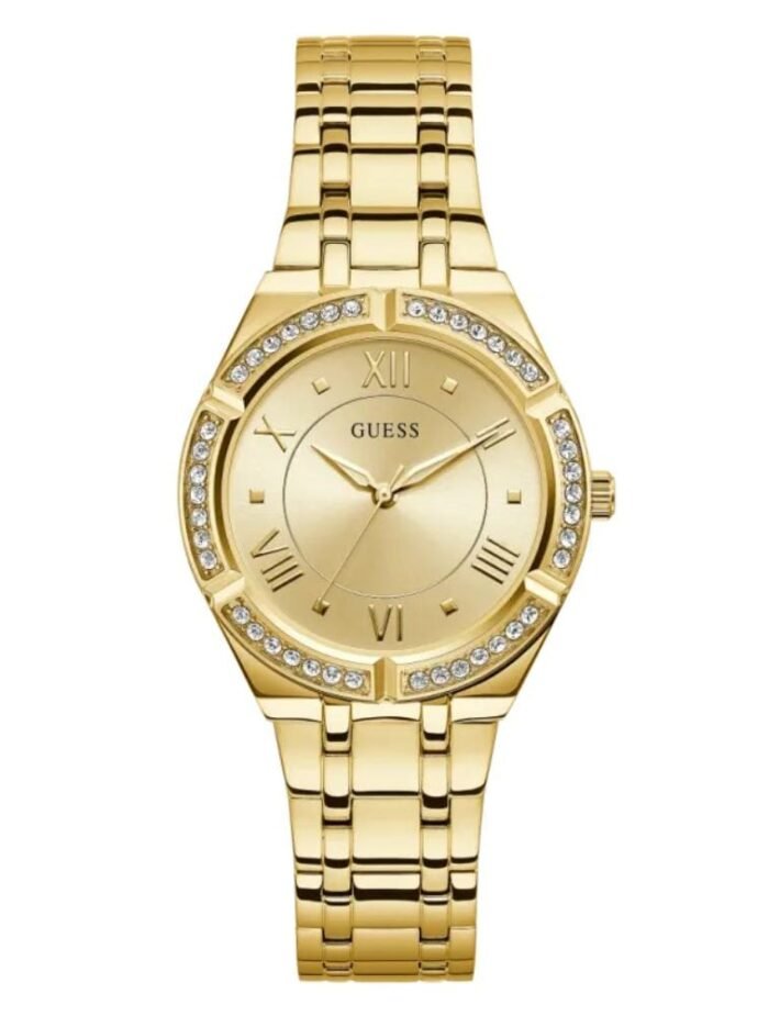 Product: GW0033L2 Dial Finish: Sunray Case Material: Stainless Steel Band Color: Gold Tone Buckle/Clasp: Pilot Buckle Case Color: Gold Tone Case Size: 36mm Dial Color: Champagne Watch Movement: Analog