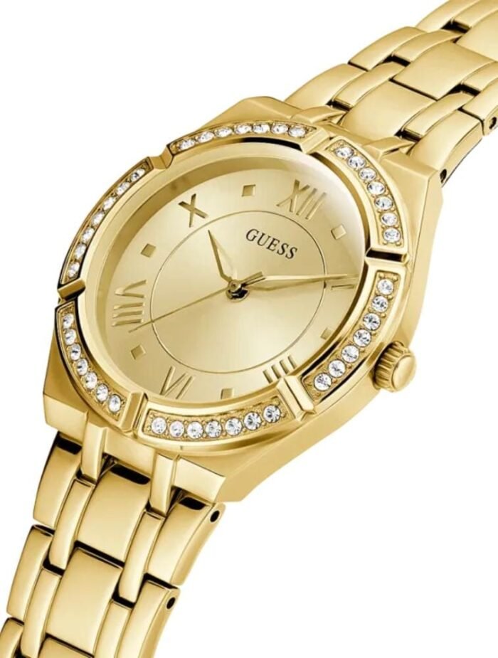 Product: GW0033L2 Dial Finish: Sunray Case Material: Stainless Steel Band Color: Gold Tone Buckle/Clasp: Pilot Buckle Case Color: Gold Tone Case Size: 36mm Dial Color: Champagne Watch Movement: Analog