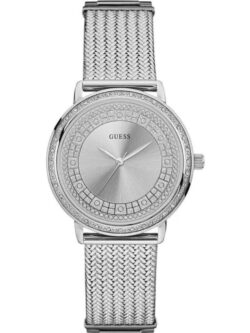 Marque: GUESS Modèle: Willow Boîtier: Diamètre : 36 mm Epaisseur : 10 mm Acier inoxydable Doré rose Cadran: Bleu Bracelet: Largeur : 16 mm Acier Inoxydable Doré rose Etanchéité: 30 m (3 ATM) Verre: Minéral Type de boucle: Boucle déployante