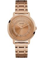Marque: Guess Modèle: W0933L3 Boîtier: Diamètre : 40 mm Epaisseur : 9 mm Acier inoxydable Cadran: Verre : Minéral Gold Bracelet: Largeur : 18 mm Acier inoxydable Etanchéité: 30 m (3 ATM) Type de boucle: Boucle simple