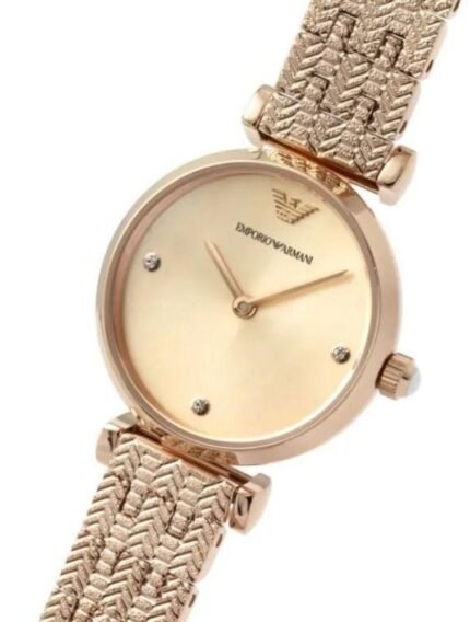 Sku: AR11342 Case Size: 28 mm Movement: Two Hand Platform: N/A Strap Material: Stainless Steel Strap Colour: Rose Gold Case Water Resistance: 3 ATM Case Material: Stainless Stee
