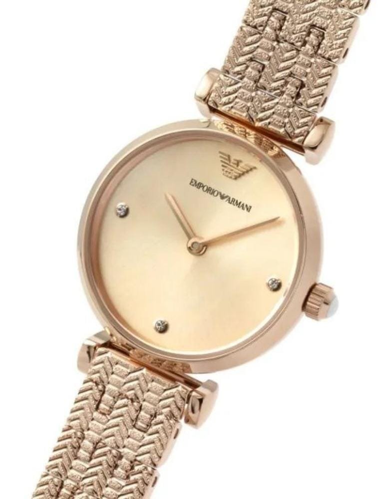 Sku: AR11342 Case Size: 28 mm Movement: Two Hand Platform: N/A Strap Material: Stainless Steel Strap Colour: Rose Gold Case Water Resistance: 3 ATM Case Material: Stainless Stee
