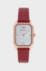 Montre Emporio Armani AR11467 avec bracelet en cuir rouge pour femme au Maroc.