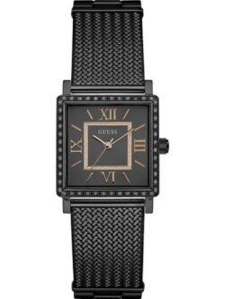 Marque: Guess Modèle: Highline Boîtier: Diamètre : 28 mm Epaisseur : 10 mm Acier inoxydable Pierre : Cristal Doré Cadran: Verre : Minéral Blanc Bracelet: Largeur : 20 mm Acier inoxydable Doré Etanchéité: 30 m (3 ATM) Type de boucle: Boucle déployante