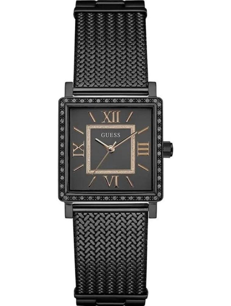 Marque: Guess Modèle: Highline Boîtier: Diamètre : 28 mm Epaisseur : 10 mm Acier inoxydable Pierre : Cristal Doré Cadran: Verre : Minéral Blanc Bracelet: Largeur : 20 mm Acier inoxydable Doré Etanchéité: 30 m (3 ATM) Type de boucle: Boucle déployante
