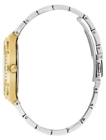 Product: GW0033L4 Dial Finish: Sunray Case Material: Stainless Steel Band Color: Silver Tone/Gold Tone Buckle/Clasp: Pilot Buckle Case Color: Silver Tone/Gold Tone Case Size: 36mm Dial Color: Silver Watch Movement: Analog