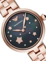Montre de luxe pour femme avec boite et sachet EMPORIO ARMANI Garantie de 2ans Bracelet en acier inoxydable Boîtier en acier inoxydable Montre pour femme à mouvement Quartz Type d’affichage : Analogique Diamètre du cadran : 32 millimètres