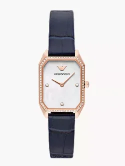 Montre Emporio Armani AR11466 Gioia en or rose avec bracelet en cuir bleu pour femme au Maroc.