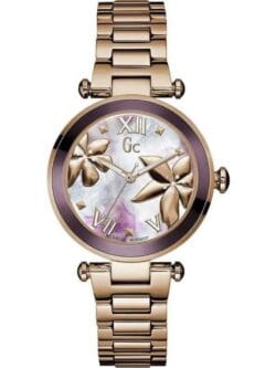 Montre Gc Guess Collection Y21002L3 Jolie en or rose avec cadran floral 3D pour femme au Maroc.