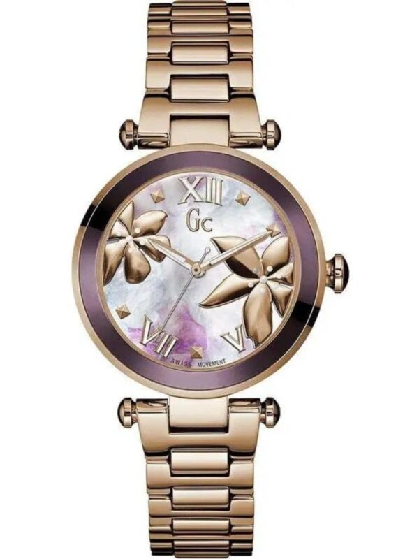 Montre Gc Guess Collection Y21002L3 Jolie en or rose avec cadran floral 3D pour femme au Maroc.