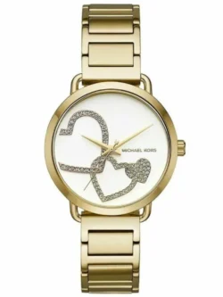 Montre Michael Kors MK3824 Portia dorée avec cadran à cœurs en cristaux pour femme au Maroc.