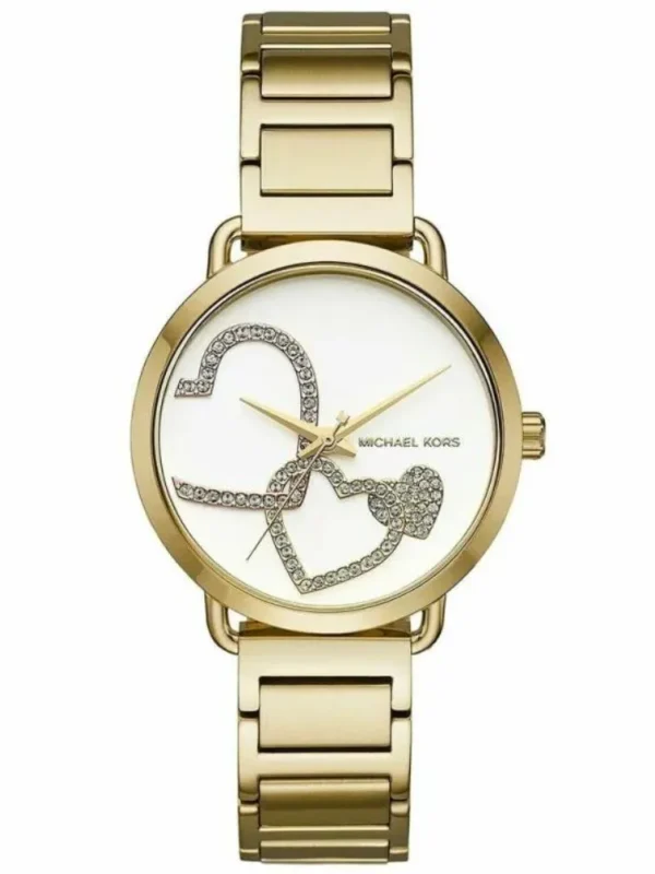 Montre Michael Kors MK3824 Portia dorée avec cadran à cœurs en cristaux pour femme au Maroc.