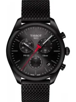 Montre Tissot pour homme T1014173305100 – PR 100 Chronograph noire avec bracelet mesh inox PVD noir