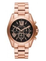 Marque: Michael Kors Modèle: Bradshaw MK5854 Boîtier: Diamètre : 43 mm Epaisseur : 13 mm Acier inoxydable Gold Rose Cadran: Verre : Minéral Noir Bracelet: Largeur : 22 mm Acier inoxydable Gold rose Etanchéité: 100 m (10 ATM) Type de boucle: Boucle déployante Détails techniques: Dateur Chronomètre