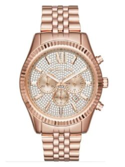 Marque: Michael Kors Modèle: Lexington Boîtier: Diamètre : 45 mm Epaisseur : 14 mm Acier inoxydable Gold Rose Cadran: Verre : Minéral Argent Bracelet: Largeur : 26 mm Acier inoxydable Gold Rose Etanchéité: 100 m (10 ATM) Type de boucle: Boucle déployante Détails techniques: Dateur Chronomètre