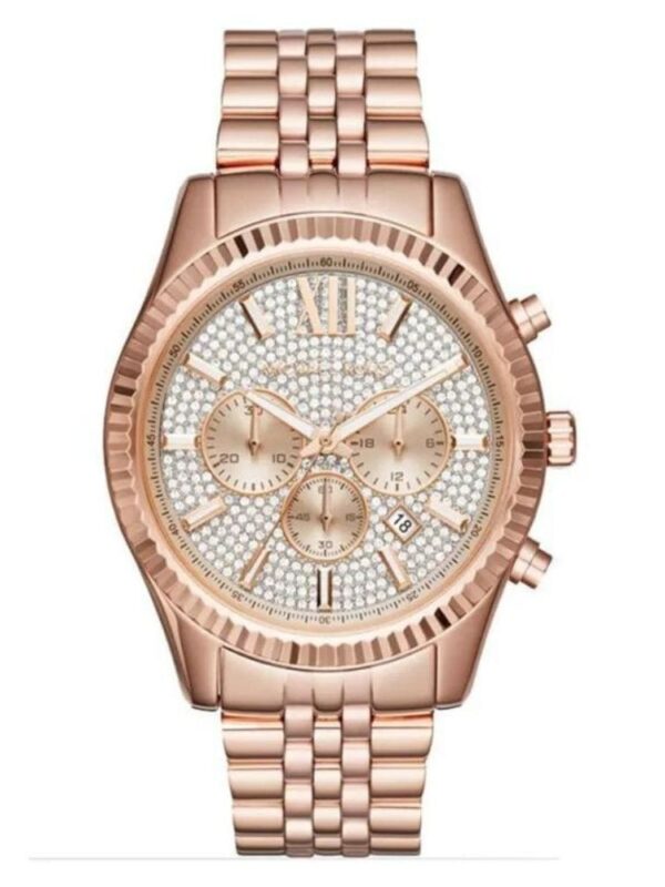 Montre Michael Kors Lexington MK8580 en or rose avec cadran pavé de cristaux pour femme au Maroc.