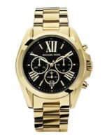 Marque: Michael Kors Modèle: Bradshaw Boîtier: Diamètre : 43 mm Epaisseur : 13 mm Acier inoxydable Doré Cadran: Verre : Minéral Noir Bracelet: Largeur : 22 mm Acier inoxydable Doré Etanchéité: 100 m (10 ATM) Type de boucle: Boucle déployante Détails techniques: Dateur Chronomètre