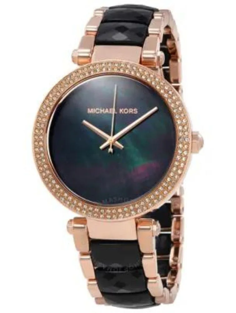 Montre Michael Kors MK6414 Parker pour femme – Cadran noir et bracelet or rose