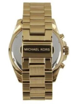 Marque: Michael Kors Modèle: Bradshaw Boîtier: Diamètre : 43 mm Epaisseur : 13 mm Acier inoxydable Doré Cadran: Verre : Minéral Noir Bracelet: Largeur : 22 mm Acier inoxydable Doré Etanchéité: 100 m (10 ATM) Type de boucle: Boucle déployante Détails techniques: Dateur Chronomètre