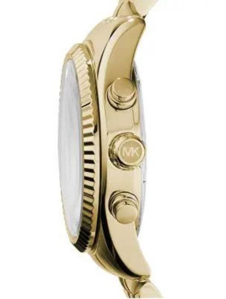 Marque: Michael Kors Modèle: Lexington Boîtier: Diamètre : 38 mm Epaisseur : 12 mm Acier inoxydable doré Cadran: Verre : Minéral Argent Bracelet: Largeur : 20 mm Acier inoxydable Argent, doré Etanchéité: 100 m (10 ATM) Type de boucle: Boucle déployante Détails techniques: Dateur Chronomètre