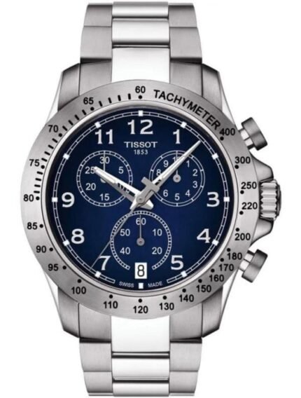 Marque: TISSOT Modèle: T-SPORT Boîtier: Diamètre : 42.5 mm Epaisseur : 11.22 mm Acier inoxydable Argent, Bleu Cadran: Verre : Minéral Bleu Bracelet: Acier inoxydable Argent Etanchéité: 100 m (10 ATM) Type de boucle: Boucle déployante Détails techniques: Dateur Chronomètre