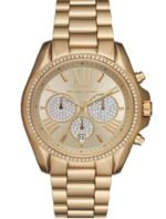 Marque: Michael Kors Modèle: Bradshaw Boîtier: Diamètre :43 mm Epaisseur : 13 mm Acier inoxydable Doré Cadran: Verre : Minéral Doré Bracelet: Largeur : 20 mm Acier inoxydable Doré Etanchéité: 100 m (10 ATM) Type de boucle: Boucle déployante Détails techniques: Dateur Chronomètre
