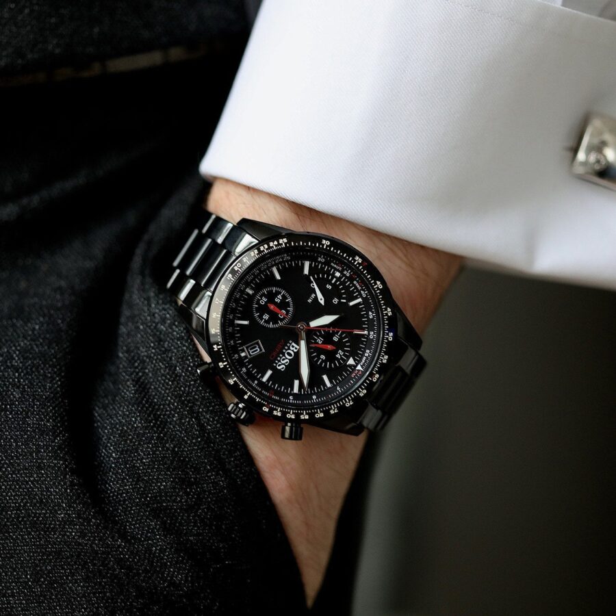 Montre Homme Hugo Boss 1513771 Chronographe Noir Sport - Planetawatches Maroc