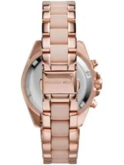 Marque: Michael Kors Modèle: Bradshaw Boîtier: Diamètre : 36 mm Epaisseur : 13 mm Acier inoxydable Doré Cadran: Verre : Minéral Doré Bracelet: Largeur : 18 mm Acier inoxydable Doré Etanchéité: 100 m (10 ATM) Type de boucle: Boucle déployante Détails techniques: Dateur Chronomètre