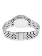 Marque: Michael Kors Modèle: Lexington Boîtier: Diamètre : 38 mm Épaisseur : 12 mm Acier inoxydable Argent, vert Cadran: Verre : Minéral Argent Bracelet: Largeur : 20 mm Acier inoxydable Argent, doré Type de boucle: Boucle déployante Étanchéité: 100 m (10 ATM) Détails techniques: Dateur Chronomètre