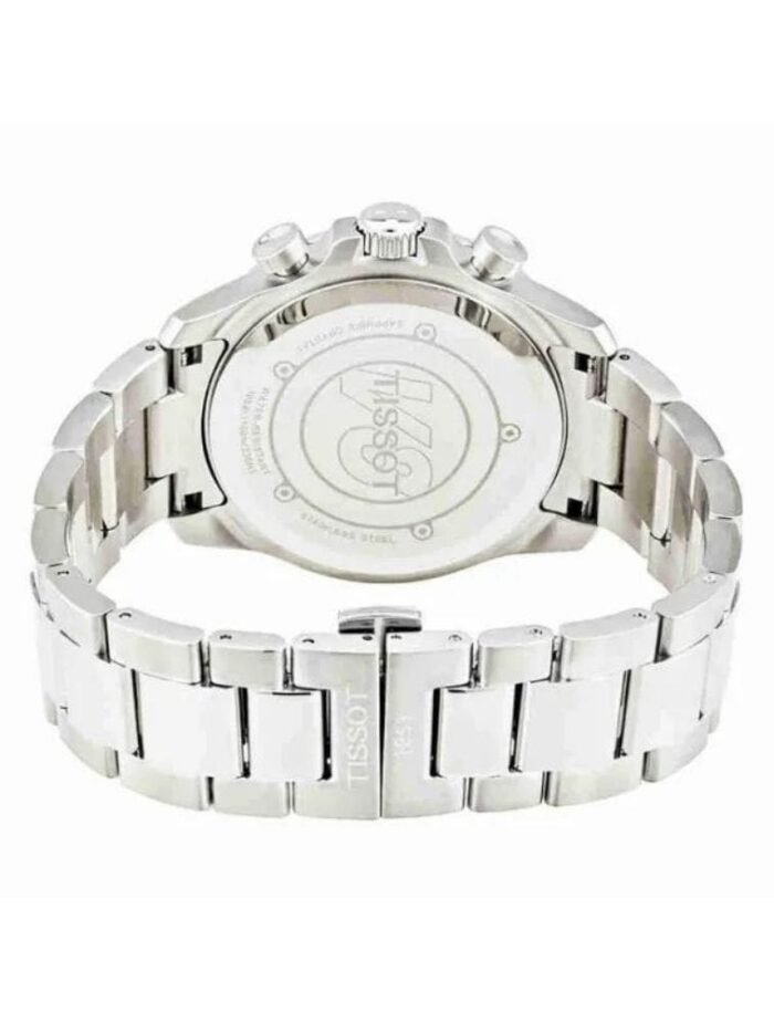 Marque: TISSOT Modèle: T-SPORT Boîtier: Diamètre : 42.5 mm Epaisseur : 11.22 mm Acier inoxydable Argent, Bleu Cadran: Verre : Minéral Bleu Bracelet: Acier inoxydable Argent Etanchéité: 100 m (10 ATM) Type de boucle: Boucle déployante Détails techniques: Dateur Chronomètre